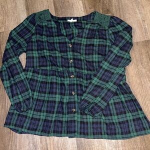 Green and blue peplum long sleeve top Maurice’s